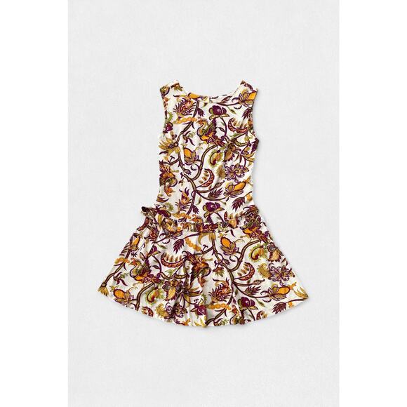 60s 70s VTG Paisley Firebird Print Floral Mini Dress Drop Waist A-Line Floral - Picture 2 of 5